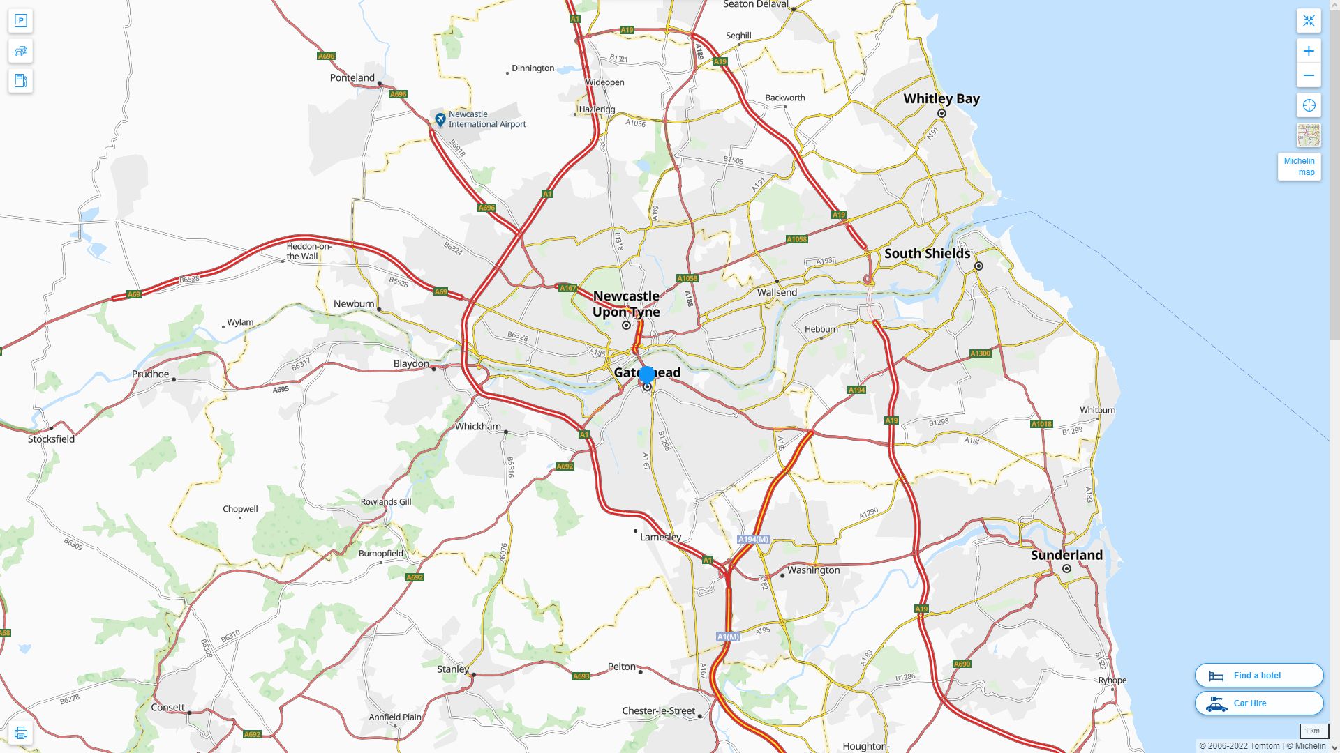 Gateshead Royaume Uni Autoroute et carte routiere